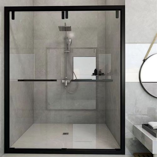 定制黑色一字型淋浴房钢化玻璃浴房浴室隔断移门屏风洗澡房