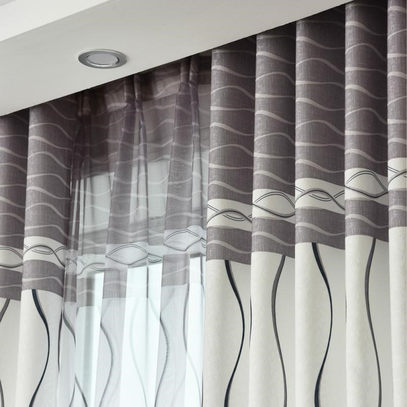 地中海风格波纹印花拼接窗帘现代客厅卧室餐厅书房儿童房窗帘