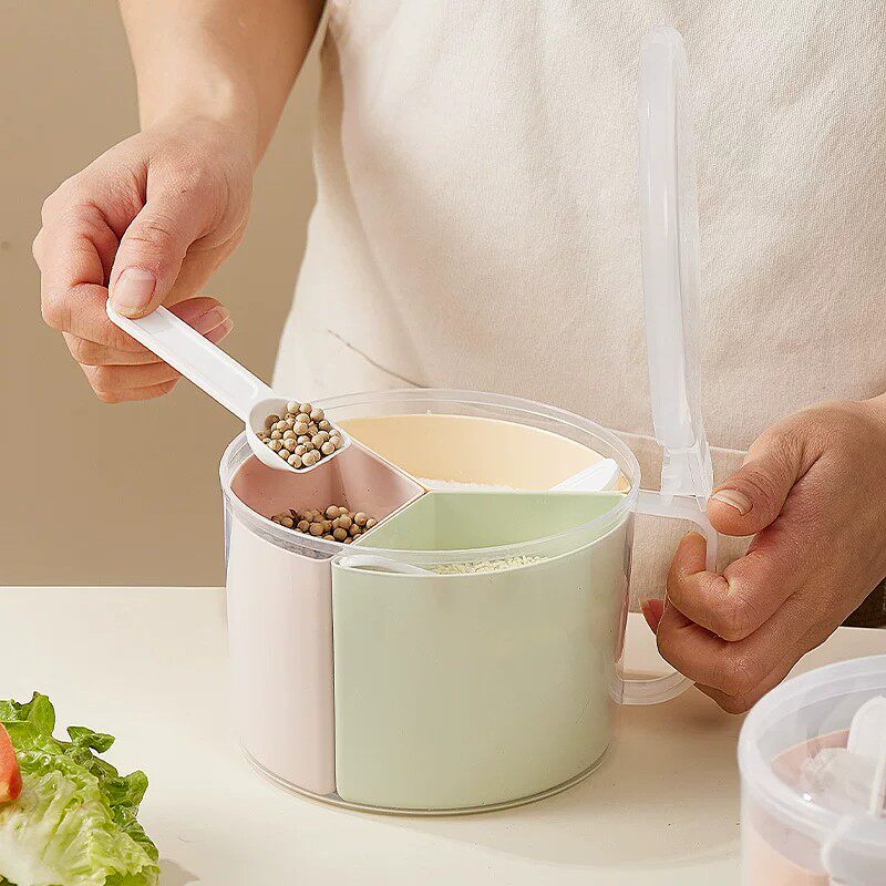 三格圆形加厚调味盒塑料调料盒
