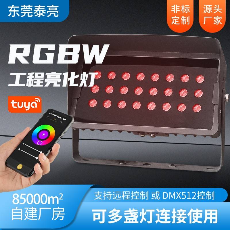 RGBW建筑投光灯户外防水LED大功率彩色工程亮化灯512照树射灯