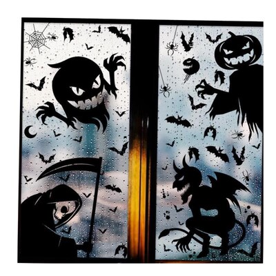 Halloween Ghost monster Windows decorated witRh skull decals
