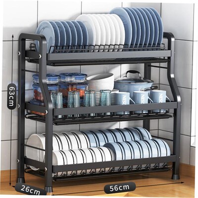 Large 3-Tier Dish Drying RacAk Dish Drainer Utensil Holder