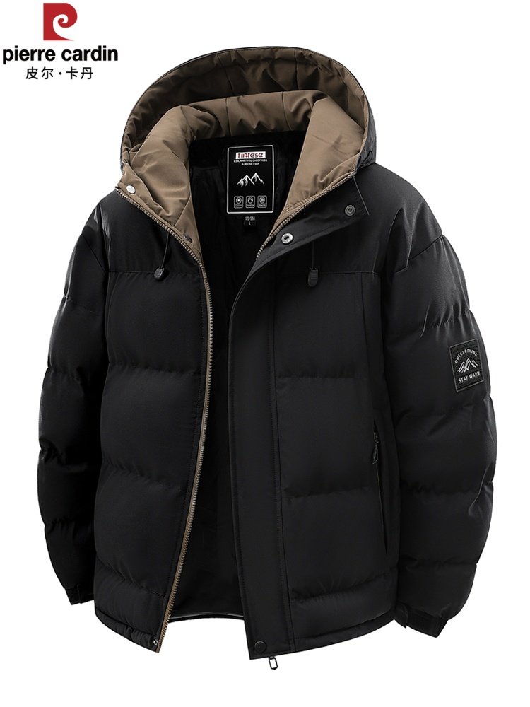 皮尔卡丹冬季棉衣男款加厚保暖防寒潮牌中青年爸爸连帽宽松棉袄子