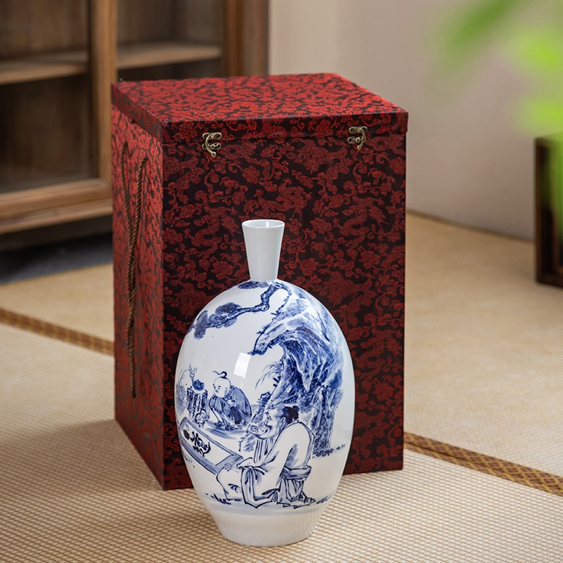 加厚手提工艺品花瓶酒瓶礼品盒包装盒大号竖款锦盒红色压缩木材质