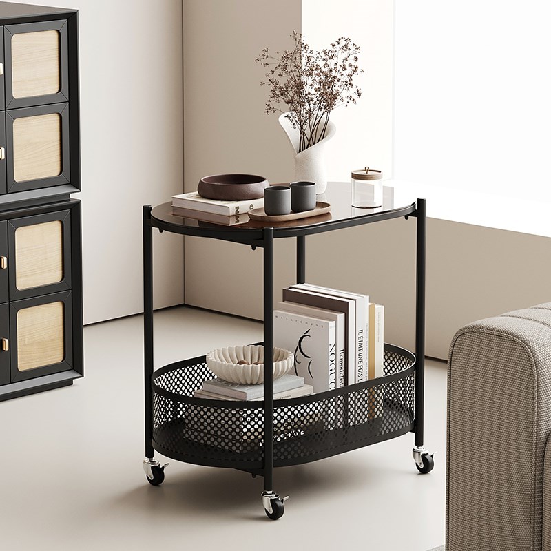 复古小茶几沙发边几客厅小边桌中古可移动家用卧室玻璃小推车