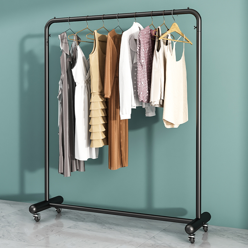 家用加粗单杆式晾衣架落地室内晒衣阳台卧室挂衣架衣帽架带轮