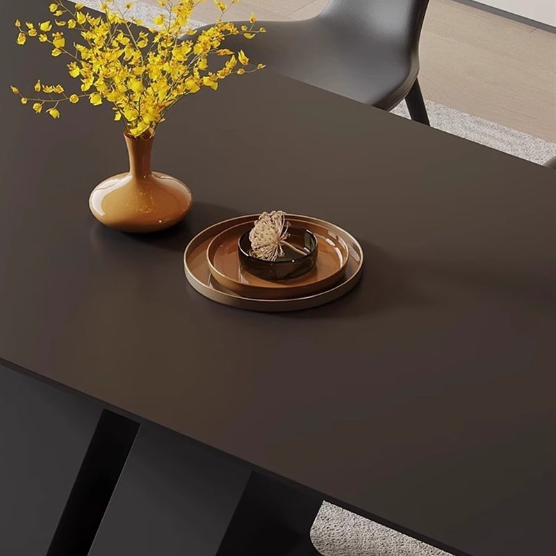 新款德利丰黑色岩板餐桌椅家用小户型客厅长方形岛台饭桌