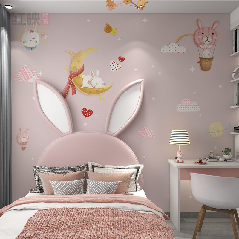儿童房壁纸公风墙纸卧室女孩in风星空月亮粉色壁布墙布背景墙,家装主材,定制壁画,淘宝优惠券,粉丝福利购,淘宝优惠卷