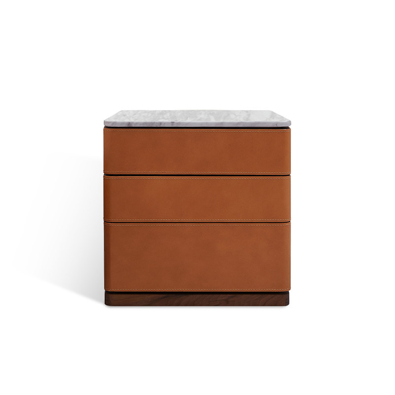 JNLEZI 意式极简大理石床头柜橙色马鞍皮Fidelio胡桃木实木床边柜