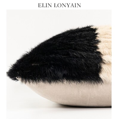 L LON现代摩卡黑巧獭兔毛靠垫抱枕样板房沙发多色方枕