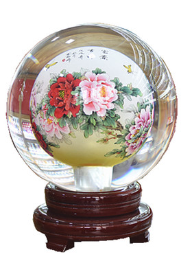 富贵牡丹内画水晶琉璃球玻璃工艺品家居商务礼品送领导客户