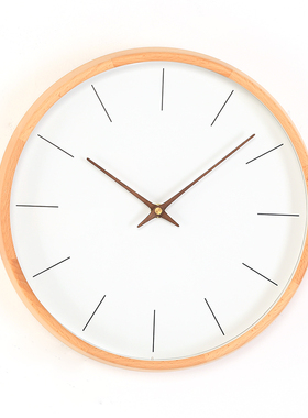 榉木实木钟表挂钟现代客厅卧室静音极简时钟挂墙创意壁钟