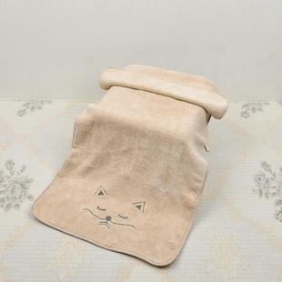 卡通条吸水毛巾珊瑚绒柔软洗脸面巾少女擦头速干发粉色