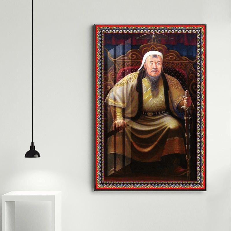 圣祖成吉思汗像历史名人高档玄关装饰画晶瓷玻璃客厅铝合金挂画,家居饰品,现代装饰画,淘宝优惠券,粉丝福利购,淘宝优惠卷