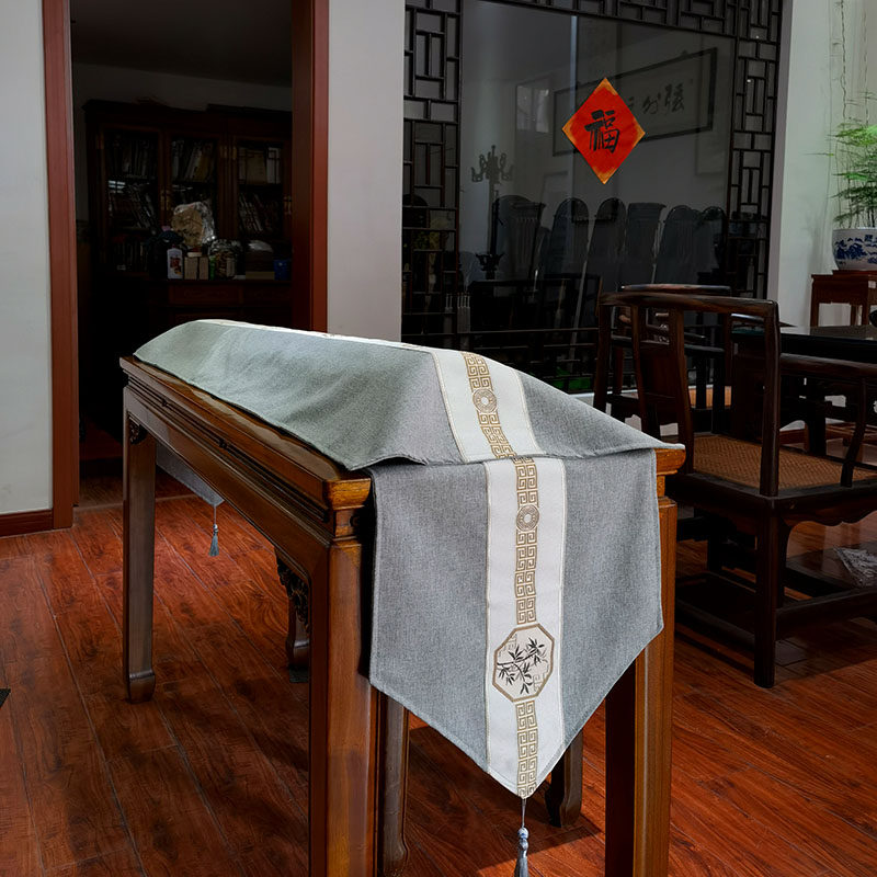 新古琴桌旗盖布桌布防尘布防尘罩 层棉麻布茶布演奏古琴
