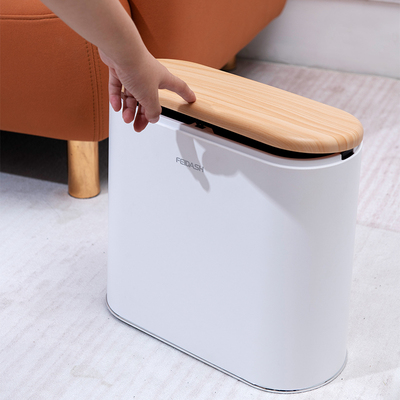 椭圆夹缝垃圾桶仿木纹带盖层家用卫生间厕所客厅创意按压卫生桶