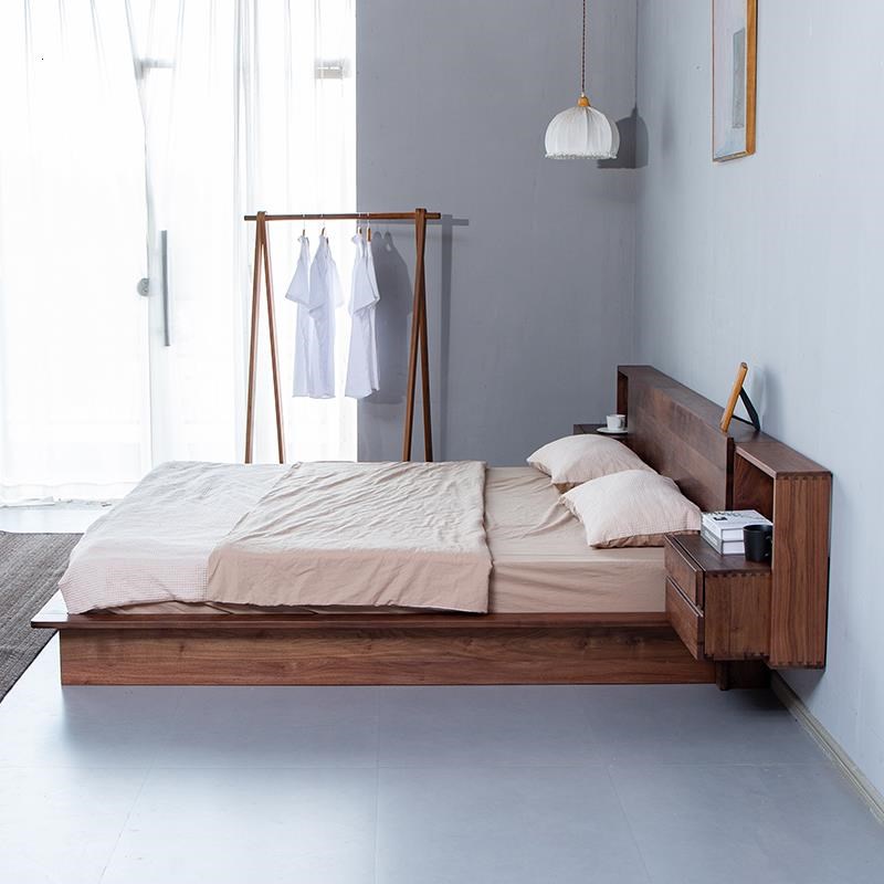 实木婚床卧1.8米床头柜一体落地箱式平板矮床地台