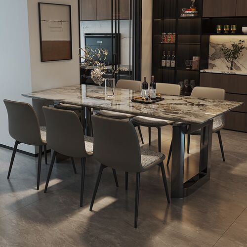 新款奢石大理石餐桌椅小户型吃饭长方形桌子奥利奥灰