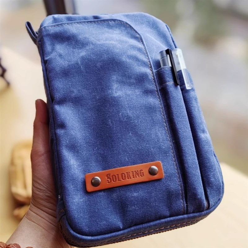 油蜡帆布收纳拉链窄版PUOA5Slim2H0孔活页记事手账本大容量烧饼包