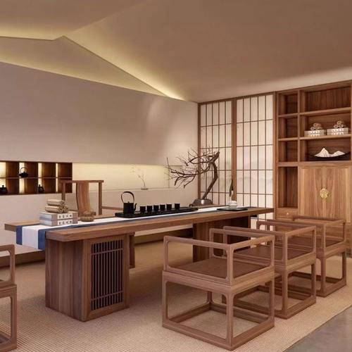 美学派新中式茶桌椅组合黑胡桃木实木泡茶桌禅意实木茶台茶室桌子