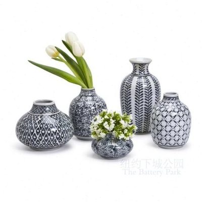 现 纽约下城公园进口如墨之色黑白几何花纹陶瓷花瓶组装饰瓶组