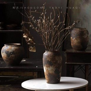 尤加利果专用花瓶复古寂风禅意粗陶陶罐尤加利果花瓶民宿酒店摆件