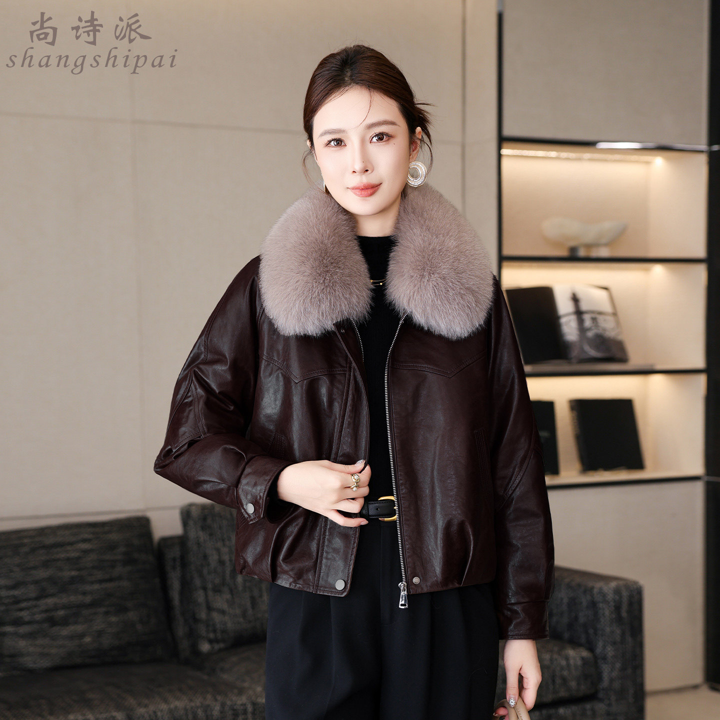 海宁真皮皮衣女短款大狐狸毛领鹅绒服皮夹克头层绵羊皮羽绒服外套