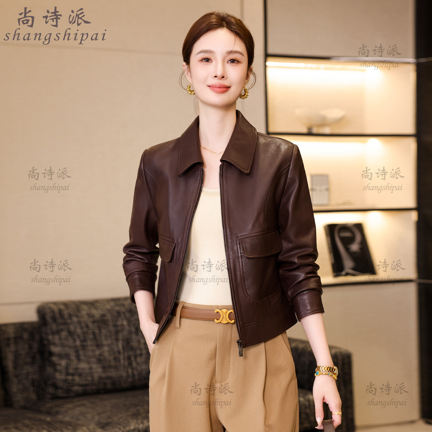 海宁真皮皮衣女短款2025春秋新款绵羊皮夹克小个子机车款修身外套