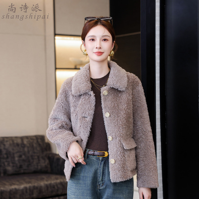 羊剪绒冬季小香风羊羔毛毛呢上衣