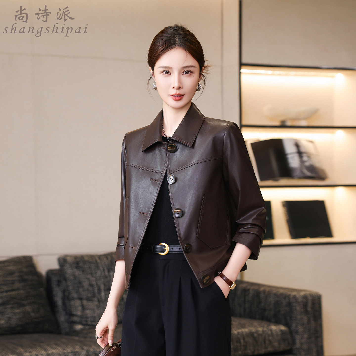 真皮皮衣女短款2026春季新款休闲翻领海宁头层绵羊皮夹克外套潮