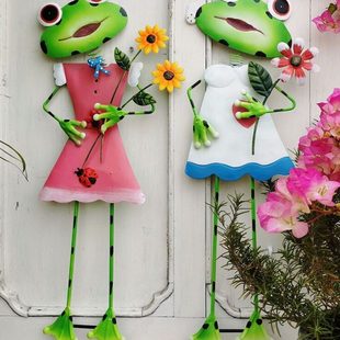 户外铁艺青蛙花插院子阳台布置庭院地插造景一楼花园插土装 饰摆件