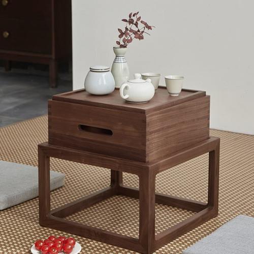 禅意小茶台飘窗桌炕桌黑胡桃实木榻榻米茶几新中式阳台民宿小茶桌