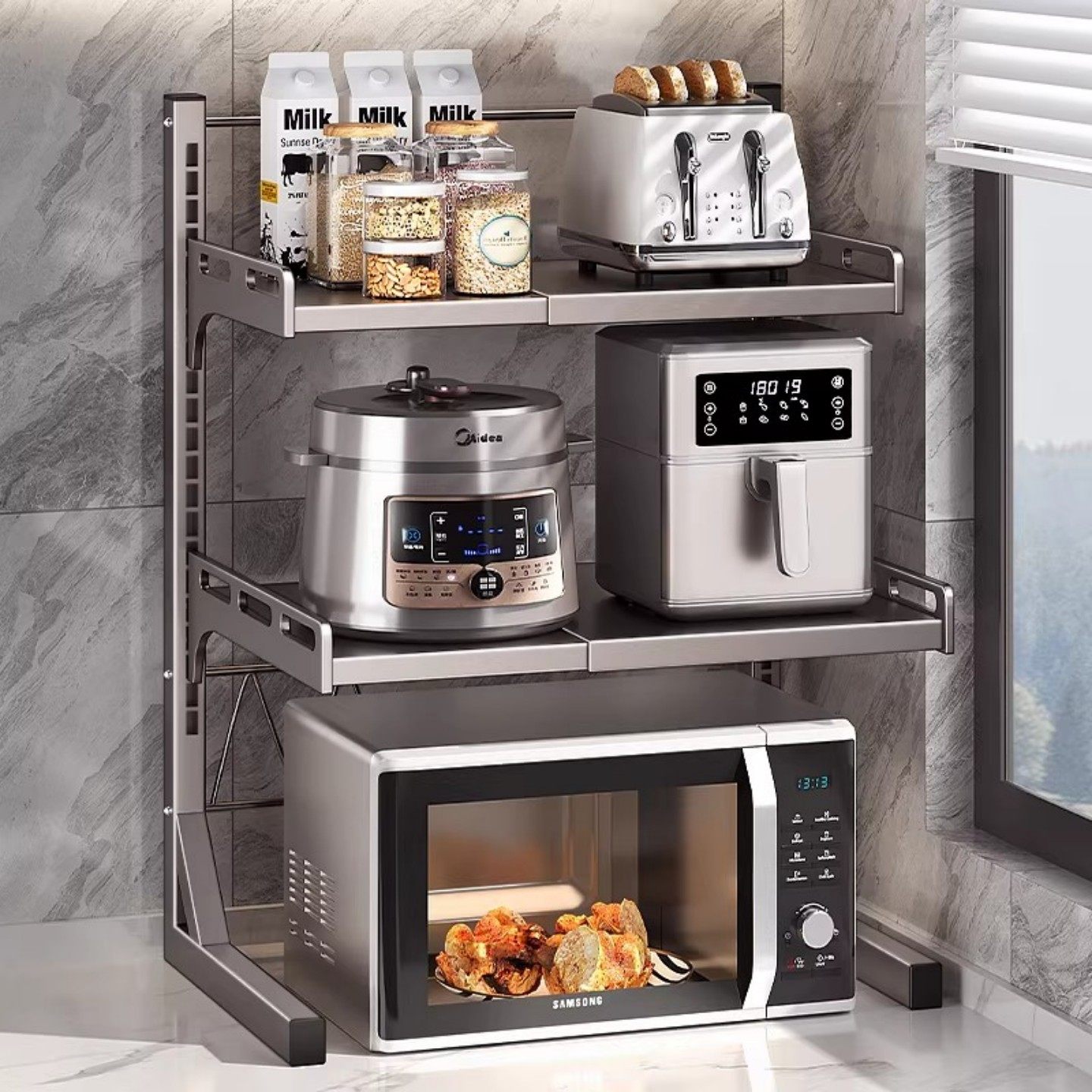 厨房台面微波炉架子多功能家用烤箱毛绒玩具收纳桶置物架,收纳整理,毛绒玩具收纳桶/箱,淘宝优惠券,粉丝福利购,淘宝优惠卷