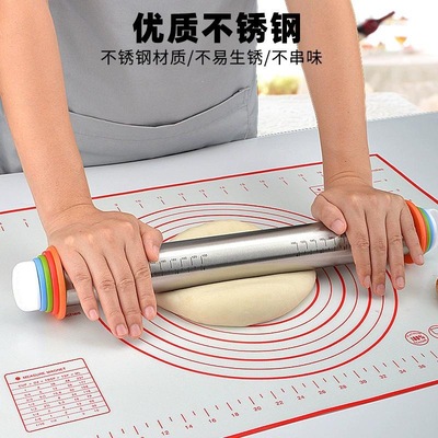 刻度不粘家用大号不锈钢擀面杖烘