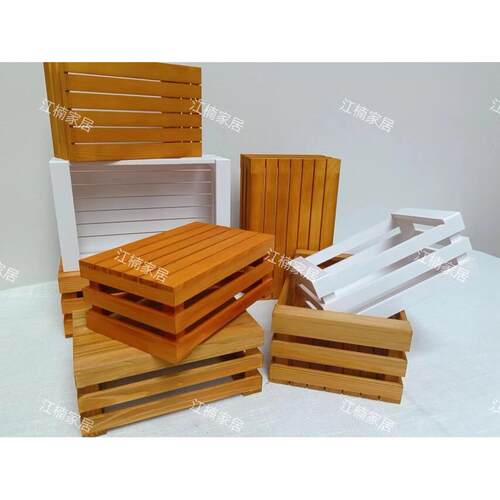 木质收纳筐白色覆古做旧面 面包托 托盘森系甜品台装饰摆件拍摄道