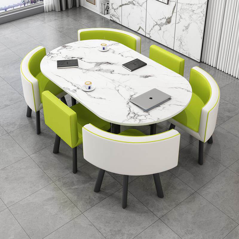 现代简约餐桌椅组合家用饭桌洽谈接待桌椅小户型椭圆形会议长桌