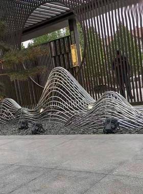 定制不锈钢假山雕塑镂空铁艺金属山形摆件售楼处园林水景装饰小品