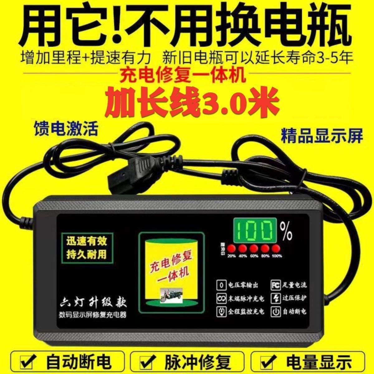 激活饿死电池修复器 电动车充电器48V60v72v脉冲维护电瓶铅酸电池