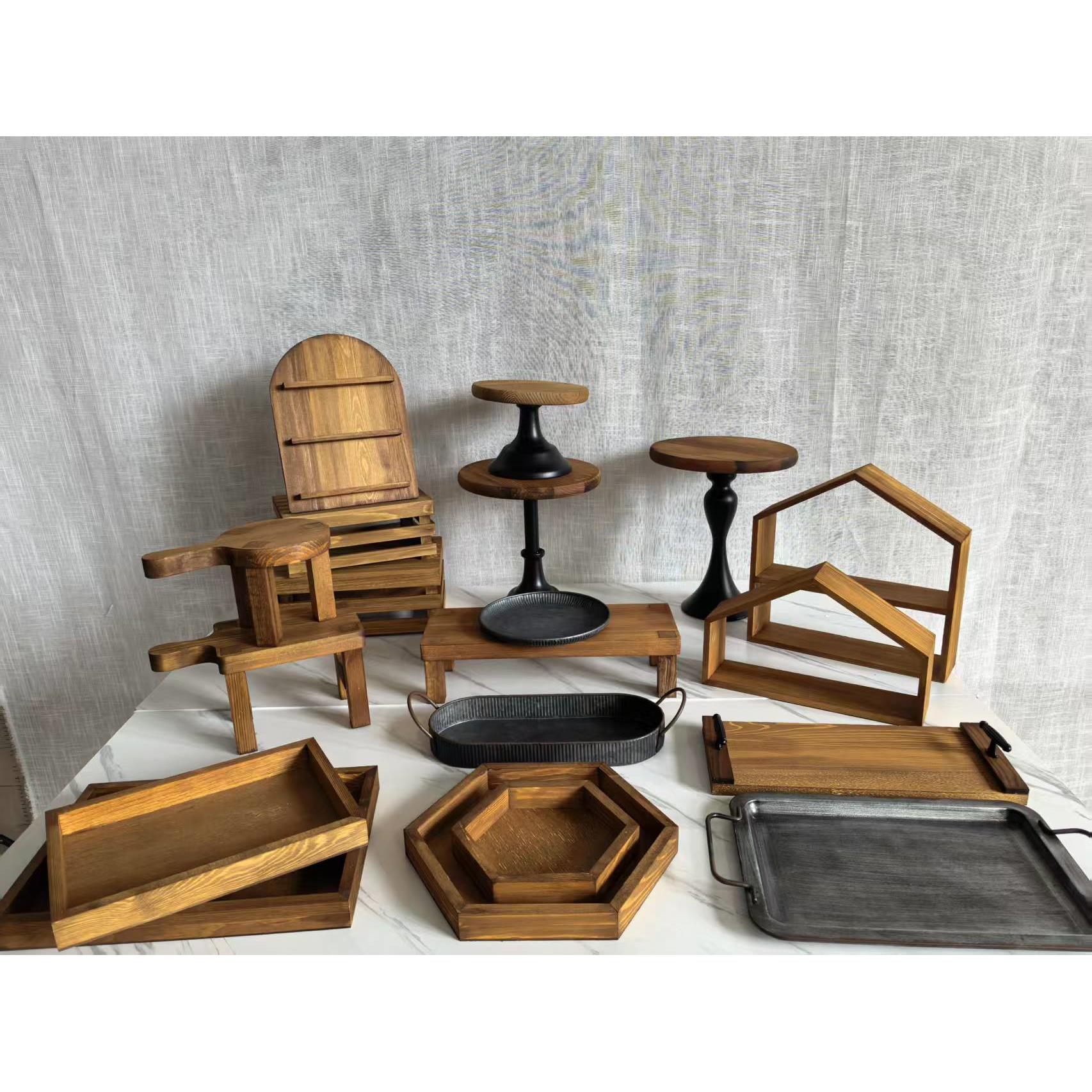 甜品台展示架户外森系婚礼点心盘原木复古托盘面包拍摄道具摆件
