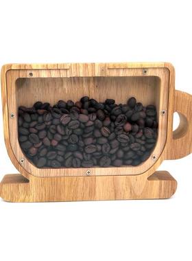 实木装饰摆件咖啡店吧台创意布置咖啡豆装饰画橡木桶咖啡杯礼品