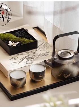 新中式样板房会所售楼处茶具果盘装饰书托盘组合饰品摆件