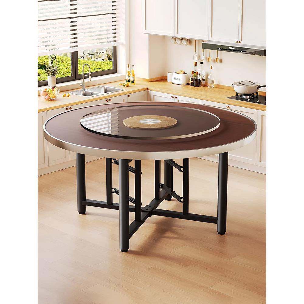 可折叠圆形餐桌加厚桌面家用10人吃饭桌子小户型加旋转圆盘大圆桌
