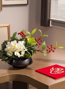 酒店餐桌花摆花圆桌转盘中间高端仿真花摆件餐厅包厢桌面装饰花艺