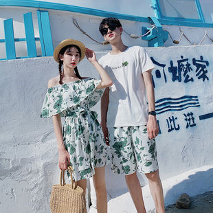 女连衣裙裤 沙滩情侣装 T恤套装 三亚旅游度假海边男短袖 2020新夏季
