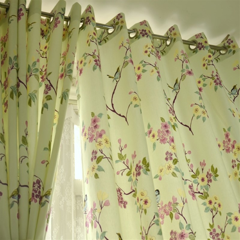 美式田园 鹊上梅梢 成品打孔窗帘 涤棉窗帘 客厅卧室遮光隔断窗帘
