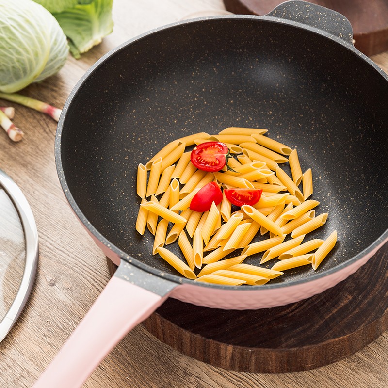 韩国迪迪尼卡麦饭石不粘锅煎炒两用炒锅三件套didinika平底炒菜锅