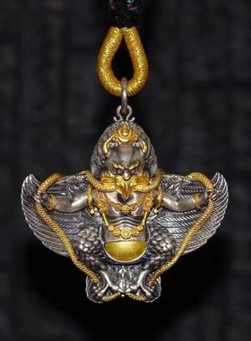 银辰缘 西藏金翅大鹏鸟吊坠中号S925精工银饰配件藏式民族风挂件