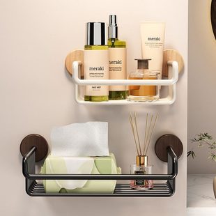 胡桃木卫生间置物架中古风浴室厕所洗漱洗手台洗手间墙上免打孔架