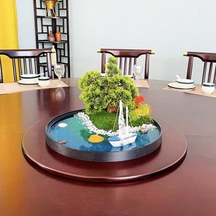 40cm圆桌中间摆件水景海洋圆形艺术包间植物新中式 饰摆设桌芯 装