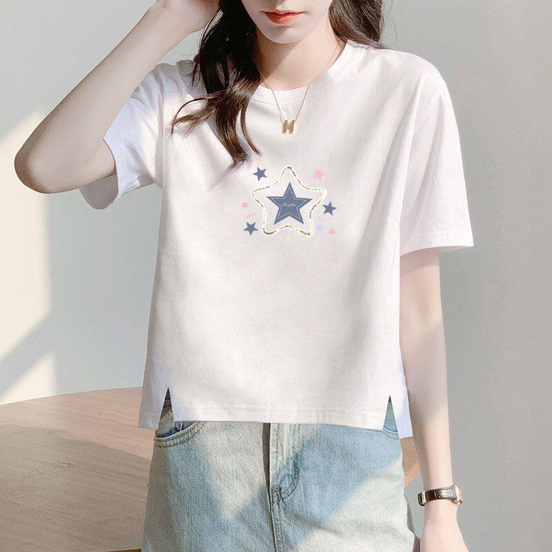 100%纯棉短袖T恤女夏季女装气质洋气设计感宽松通勤韩版上衣女ins